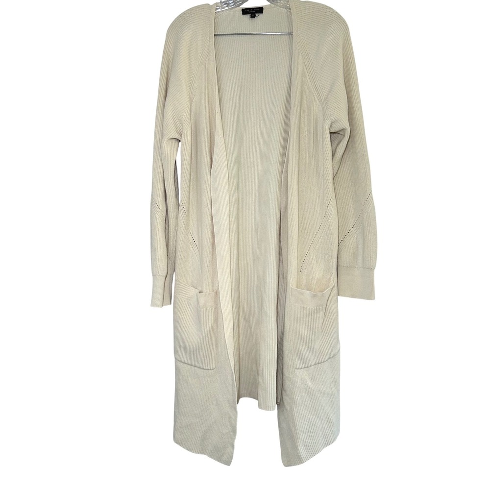 Rag & Bone Cream Ribbed Long Duster Cardigan Sweater Size M quote luxury minimal